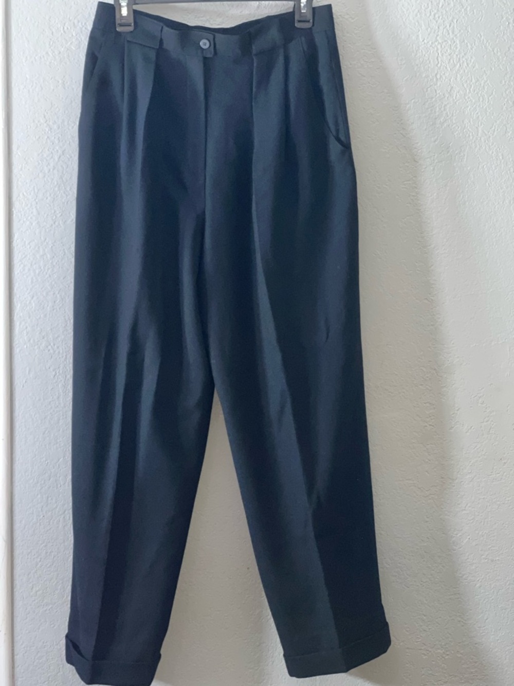 Vintage Jones New York Black 100% Worsted Wool Pleated High-Rise Trousers SZ.12